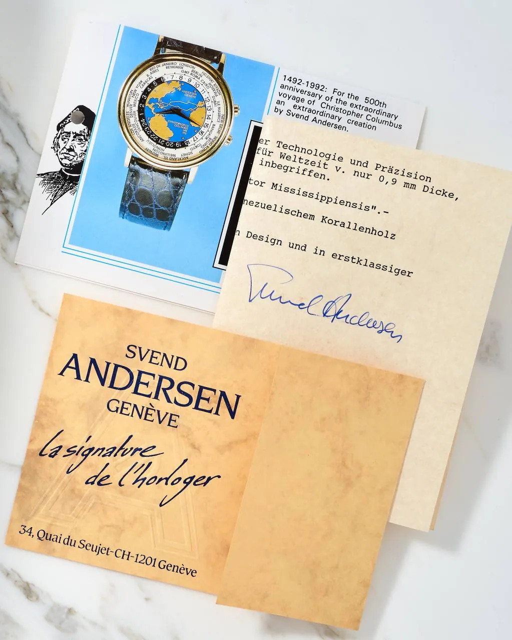 Andersen Geneve Christopher Columbus Worldtimer White Gold NOS – 11