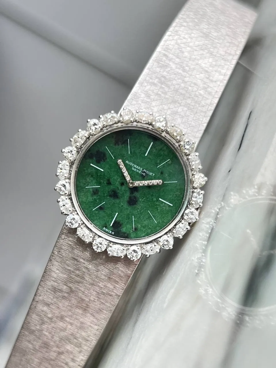 Audemars Piguet Vintage Ladies Diamonds Jade Dial White Gold