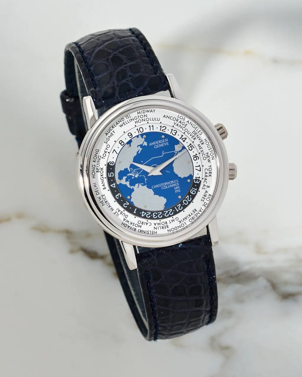 Andersen Geneve Christopher Columbus Worldtimer White Gold NOS – 3