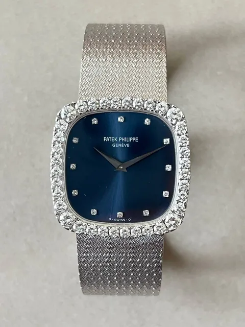 Patek Philippe Golden Ellipse Diamond Set White Gold Blue Dial 3616