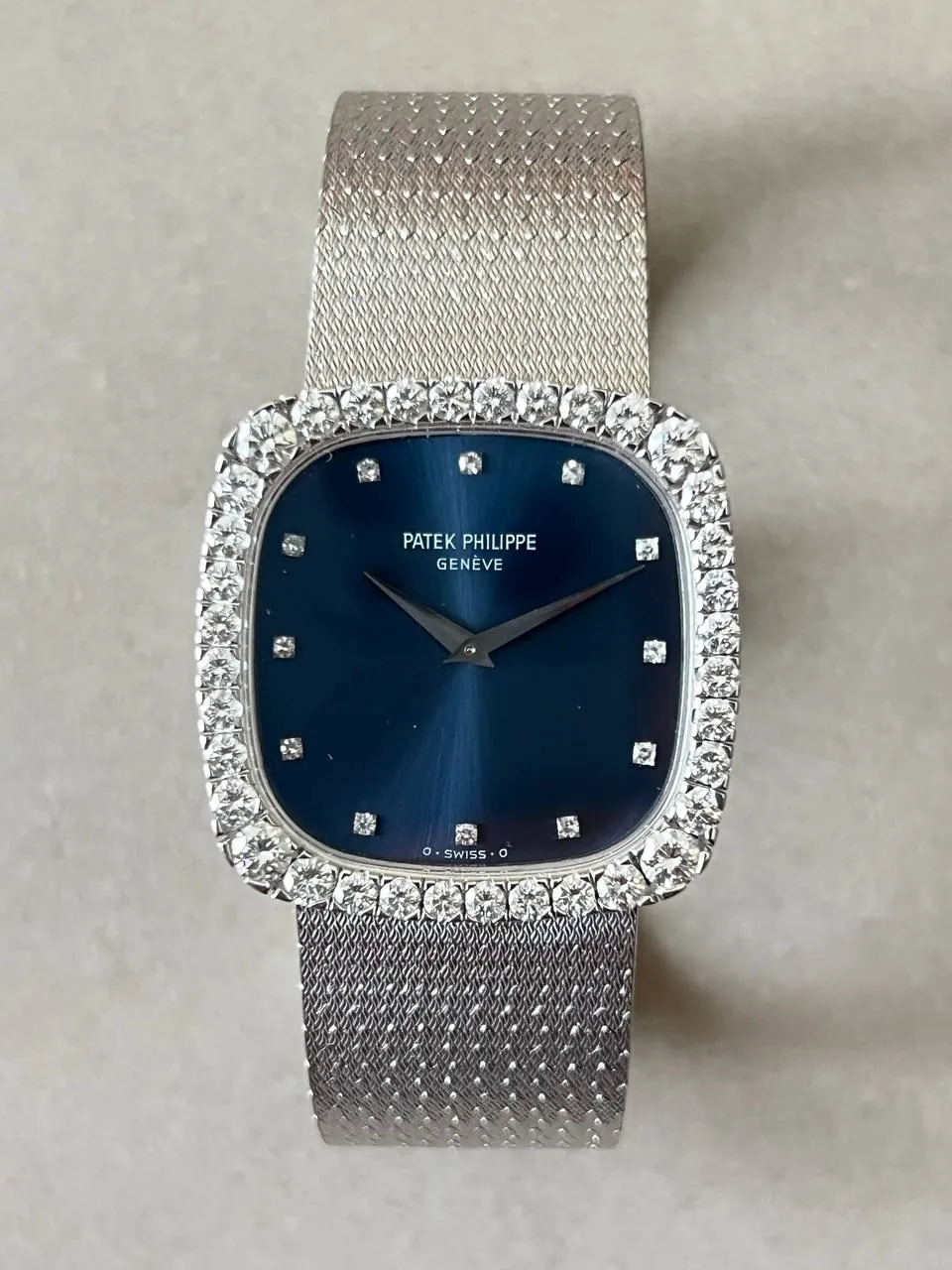 Patek Philippe Golden Ellipse Diamond Set White Gold Blue Dial 3616