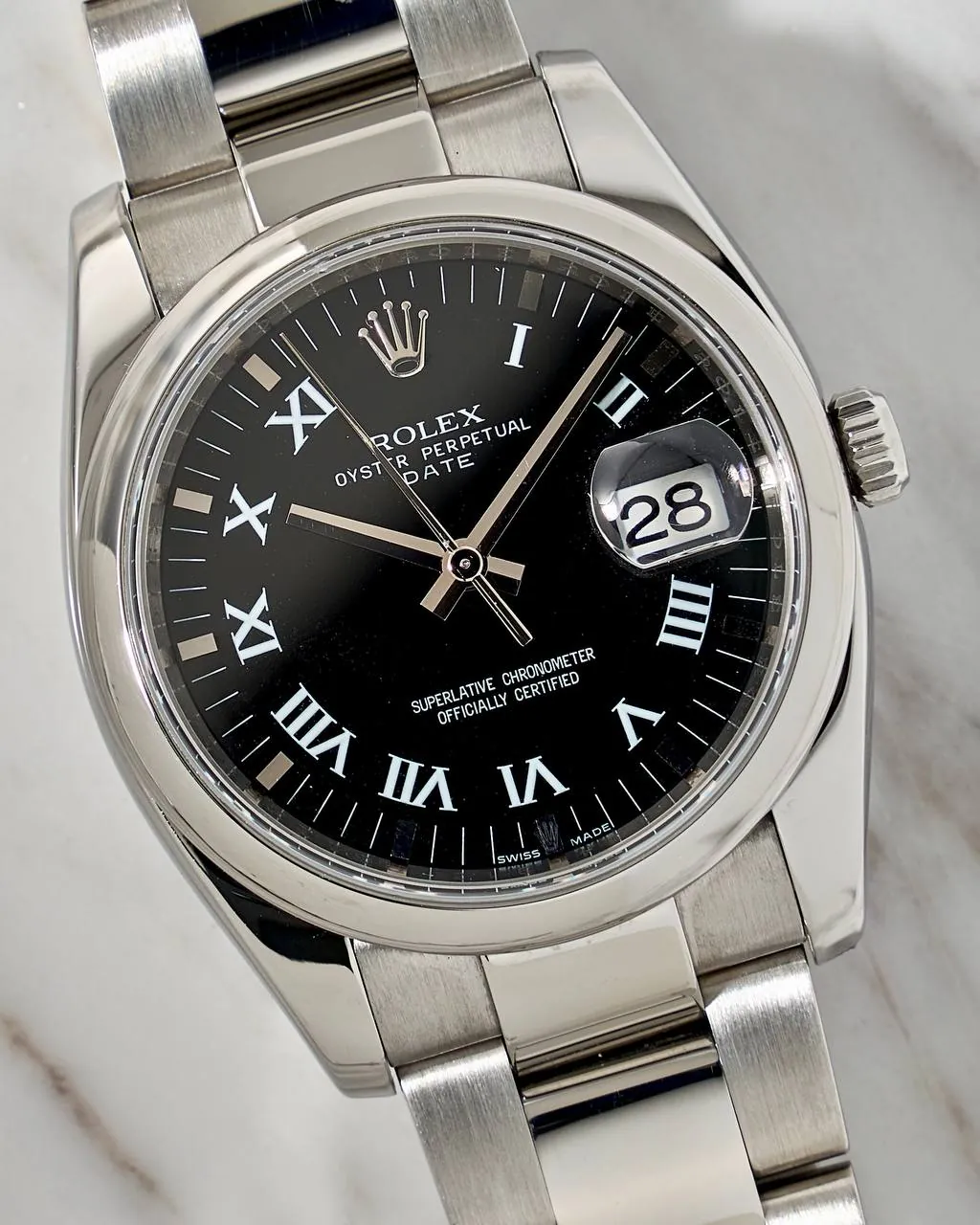 Rolex Oyster Perpetual Date Black Romain Dial 34mm G Series 115200 – 11