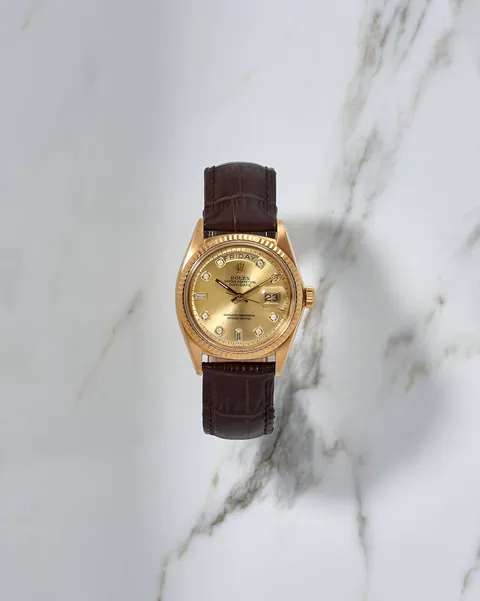 Rolex Day-Date 36mm 18k Gold Champagne Diamond Dial 1803